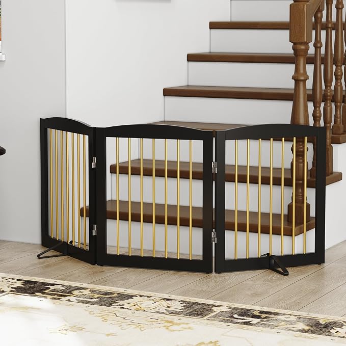 Freestanding Pet Gate for Dogs, Foldable Wooden Dog Gate for House, Indoor Dog - Image 7