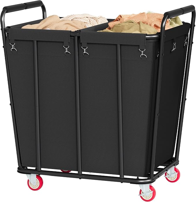 Hoctieon 2 Section Laundry Sorter Cart, 400L Rolling Hamper - Field & Grace