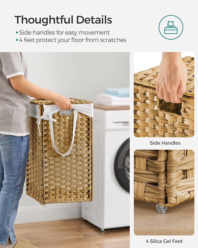 SONGMICS Laundry Hamper with Lid, 17.2 Gallon Synthetic Rattan Clothes Laundry - Field & Grace
