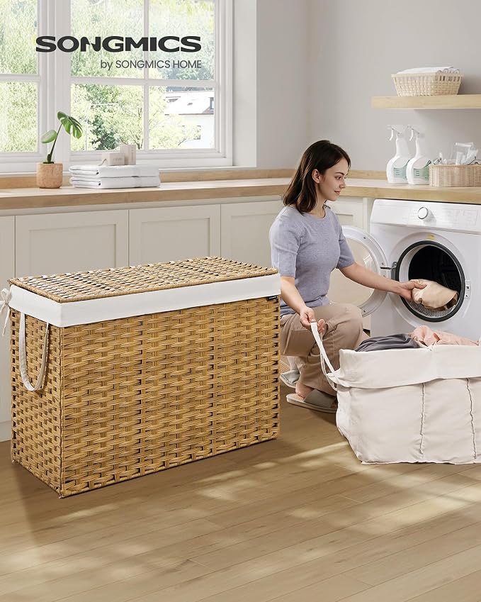 SONGMICS Laundry Hamper with Lid, 52.8 Gallon Synthetic Rattan Clothes Laundry - Field & Grace