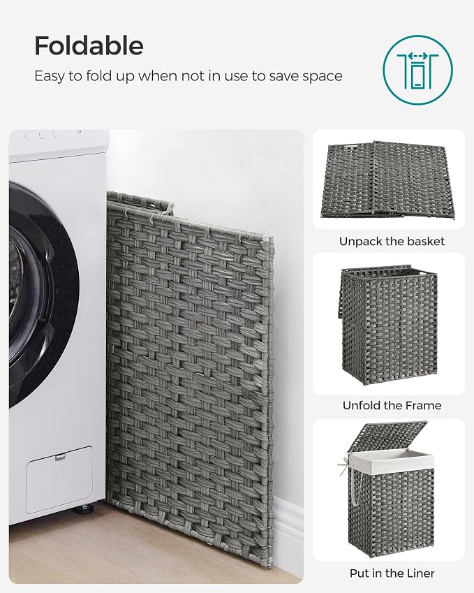 SONGMICS Laundry Hamper with Lid, 23.8 Gallon Synthetic Rattan Clothes Laundry - Image 9