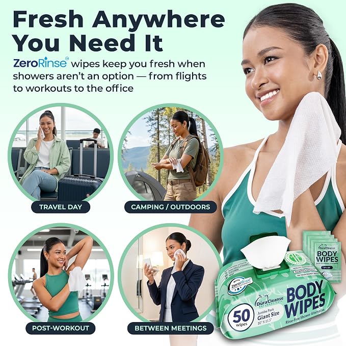 Body Wipes for Women – Sensitive Skin – 4 Pack, Extra Moist No Rinse Bathing - Image 2