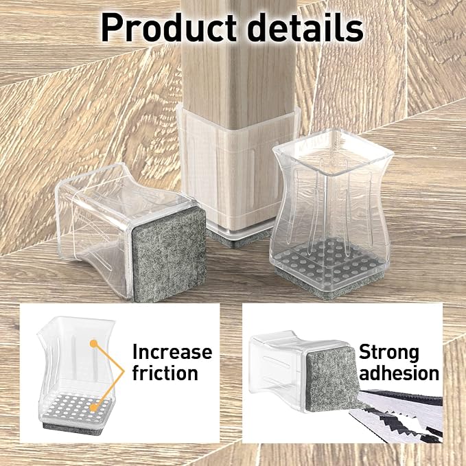 Square Chair Leg Protectors for Hardwood Floors, 1 1/4 Inch - Image 3