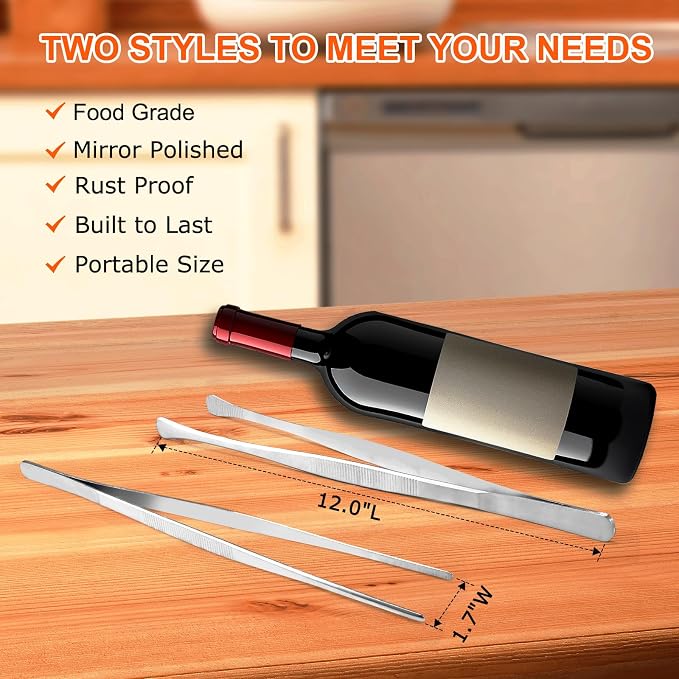 2Pcs 12-inch Kitchen Tweezers for Cooking, Kitchen Tweezer Tongs, Fine - Image 3