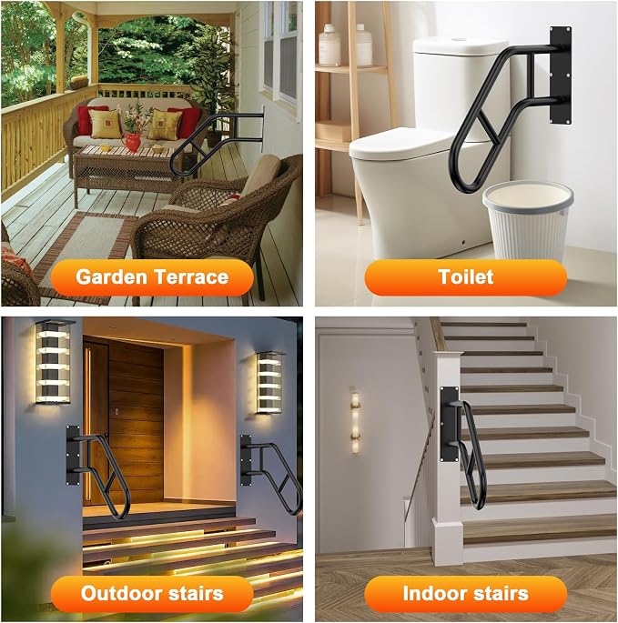 Handrails for Outdoor Steps ，22.8" Stair Railing Indoor1-3 Step, U-Shaped - Image 5
