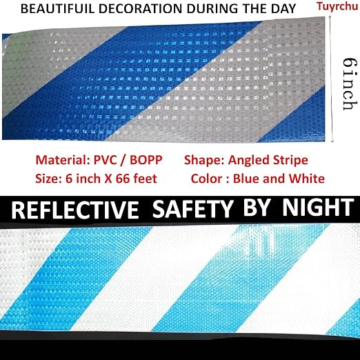 Blue and White Reflective Tape Outdoor Waterproof 6 inch X 66 feet, High - Image 3