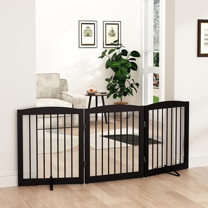 Freestanding Pet Gate for Dogs, Foldable Wooden Dog Gate for House, Indoor Dog by PUPETPO