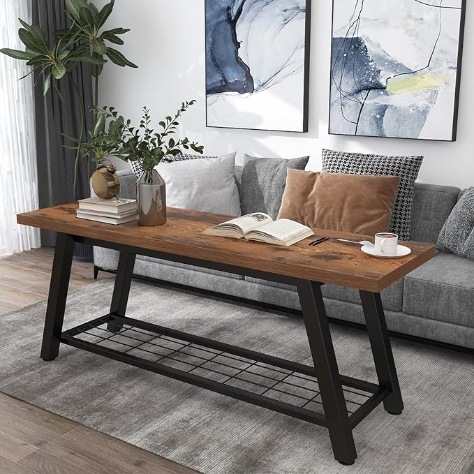 Storage Bench Industrial Rustic Wooden and Metal Entryway Shoe Boots Storage - Image 4