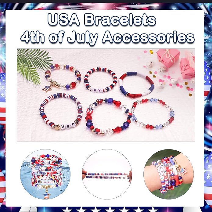 Independence Day Gifts for Women Men Teens Red White Blue Clay Beaded Stackable - Image 3