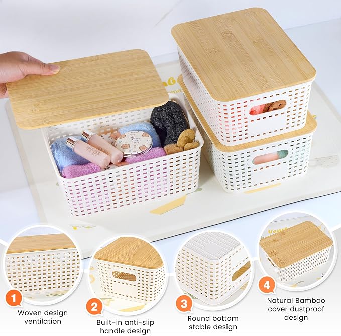 Plastic Storage Baskets With Bamboo Lid - Image 3