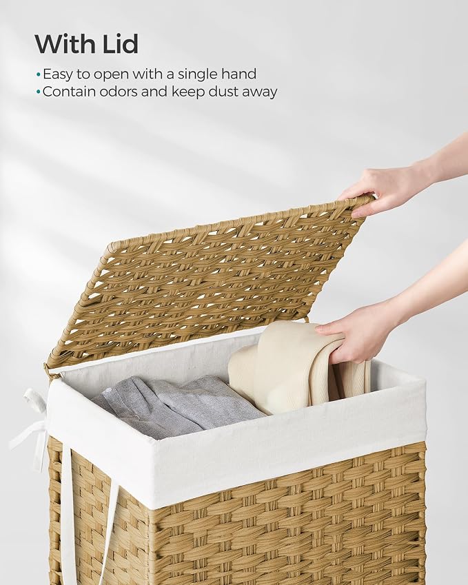 SONGMICS Laundry Hamper with Lid, 23.8 Gallon Synthetic Rattan Clothes Laundry - Field & Grace