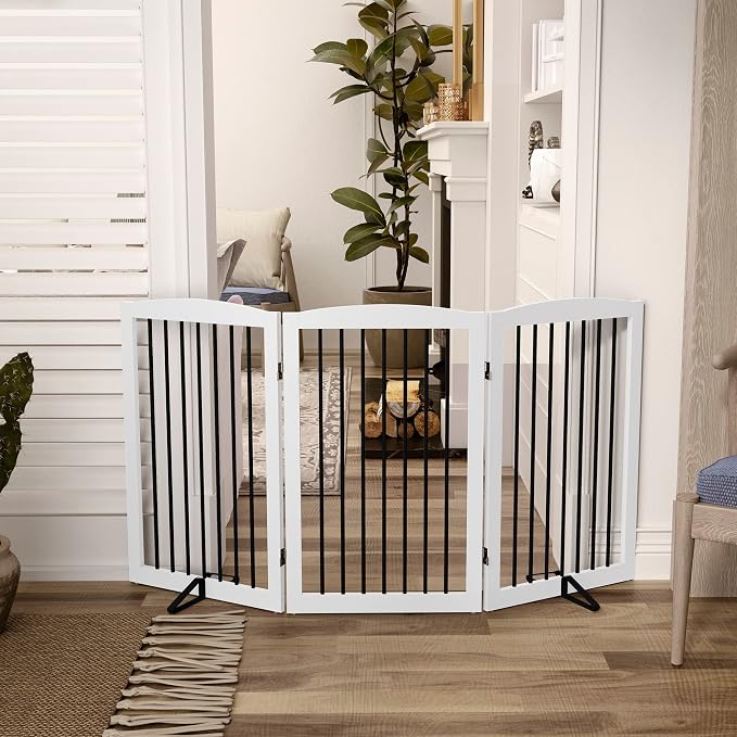 Freestanding Pet Gate for Dogs, Foldable Wooden Dog Gate for House Indoor - Image 2