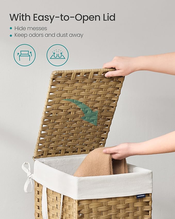 SONGMICS Laundry Hamper with Lid, 9.5 Gallon Synthetic Rattan Clothes Laundry - Field & Grace