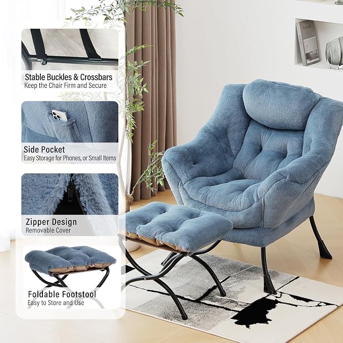 Lazy Chair with Ottoman, Modern Chair with Folding Footrest, Lounge Accent Chair - Image 5
