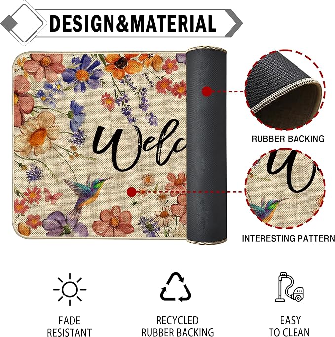 Wildflower Welcome Doormat 17"x36", Flower Spring Door Mat Indoor Entrance - Image 6