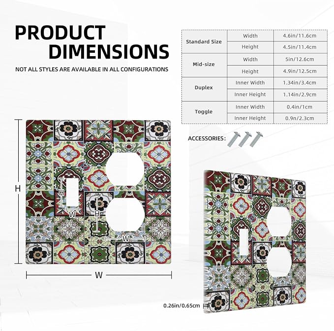 Wallplates Talavera Tile Decal 1 Toggle 1 Duplex Switch Plate Electrical GFCI - Image 5