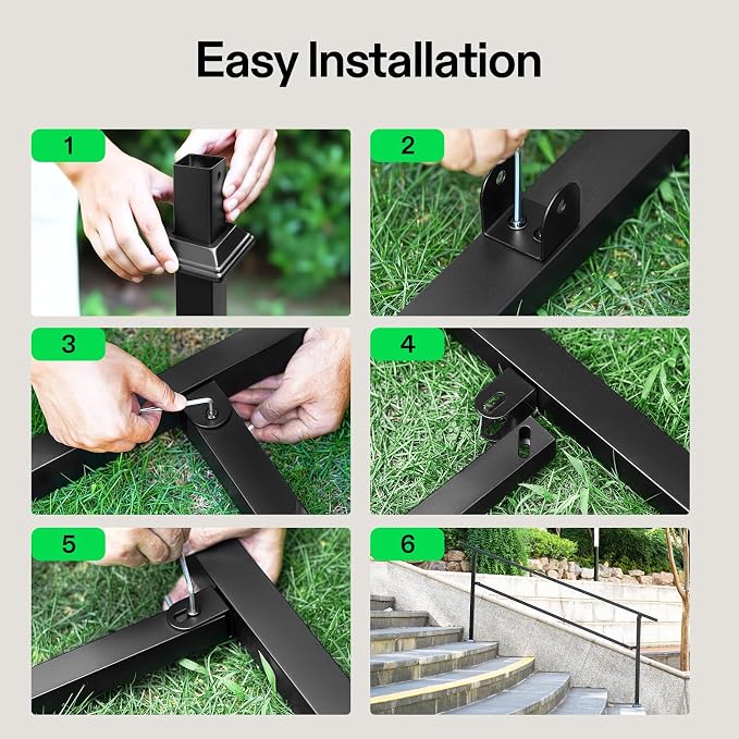 VIVOSUN Outdoor Handrail, 3 Step Stair Handrail, Wrought Mattle Iron Handrail - Image 9