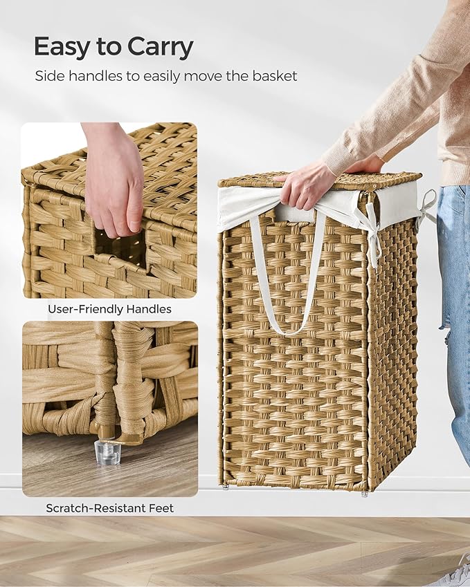 SONGMICS Laundry Hamper with Lid, 23.8 Gallon Synthetic Rattan Clothes Laundry - Field & Grace