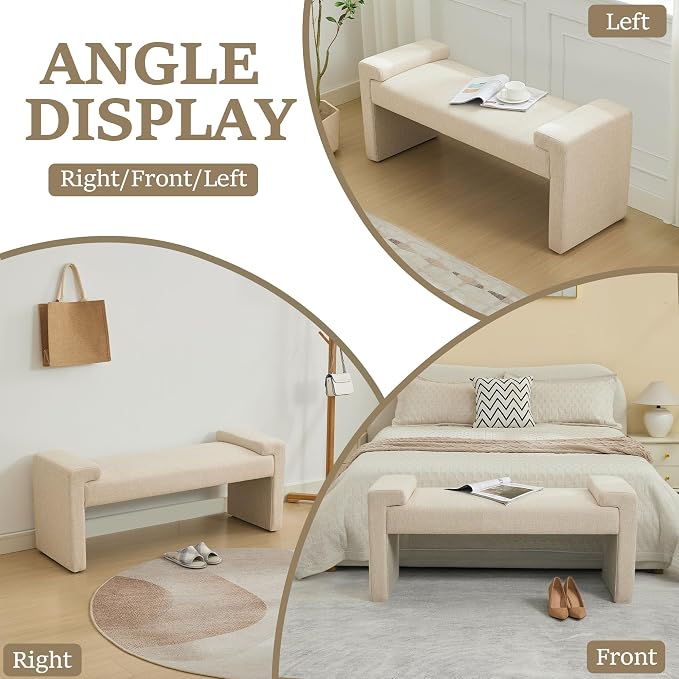 43" Linen End of Bed Bench Upholstered Modern Bedroom Bench - Image 7