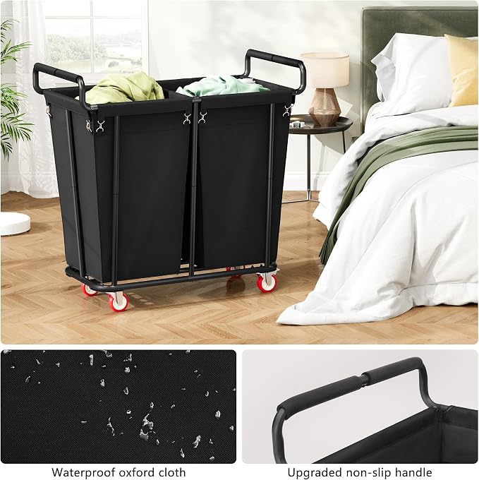 Large laundry hamper with Wheels, 2 Bag 360L Big Rolling Laundry Basket Sorter - Field & Grace