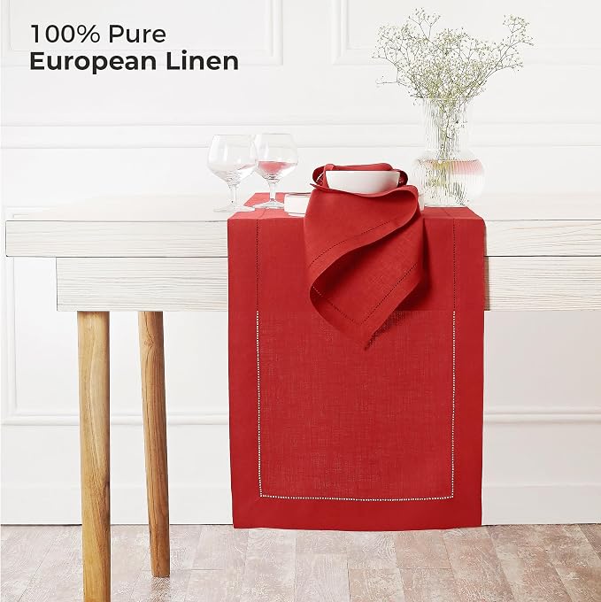 D'Moksha Homes Linen Bright Red Table Runner 60 Inches - Image 2
