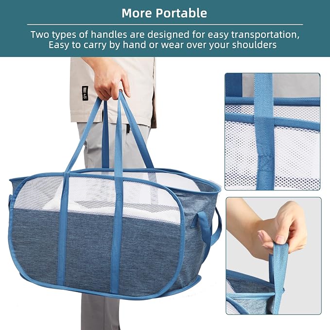 2 Pcs Collapsible Laundry Baskets, Tear Proof Pop Up Laundry Hamper - Image 6