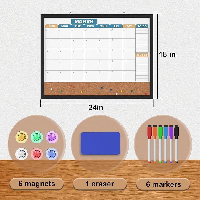 Monthly Calendar Dry Erase Board 24x18 Inch, Double-Sided Whiteboard and - Image 5