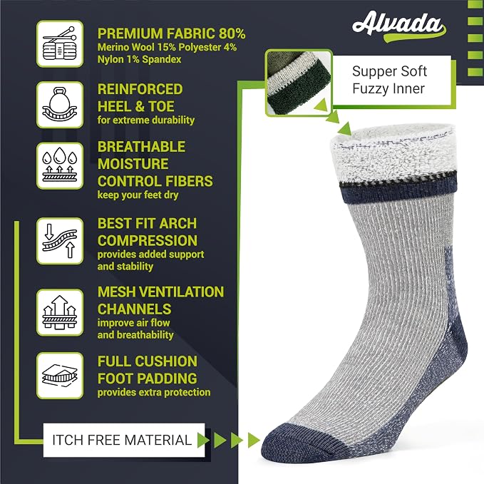 Alvada Warm Thermal Wool Socks for Winter Moisture Wicking and Breathable Cozy - Image 3