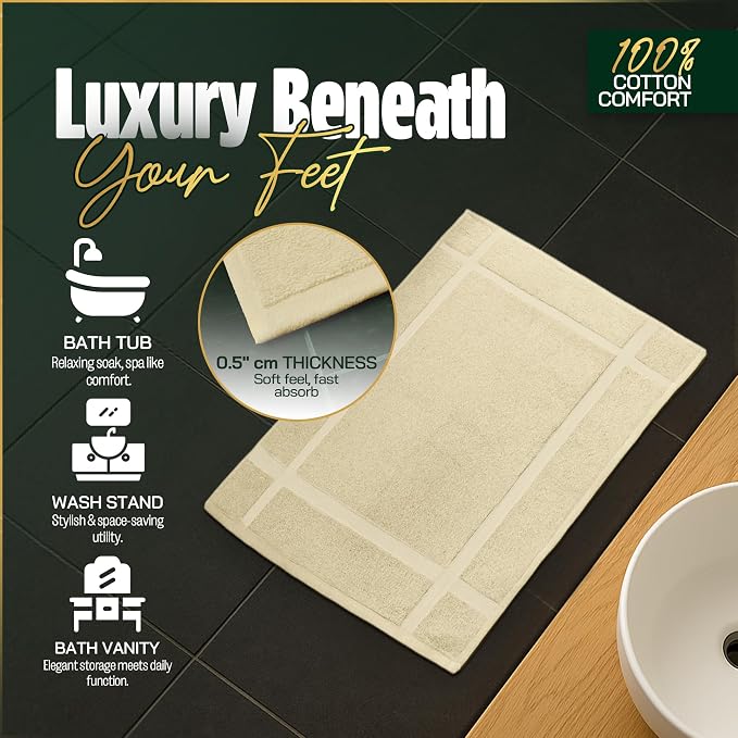 Pearl Linens Pack of 2 100% Cotton Bath Mat 20x30 inches, Soft & Absorbent - Image 6