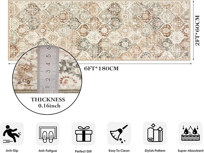 Lahome Moroccan Trellis Hallway Runner Rug, 2x6 Kitchen Runner Rugs Non Skid - Image 2
