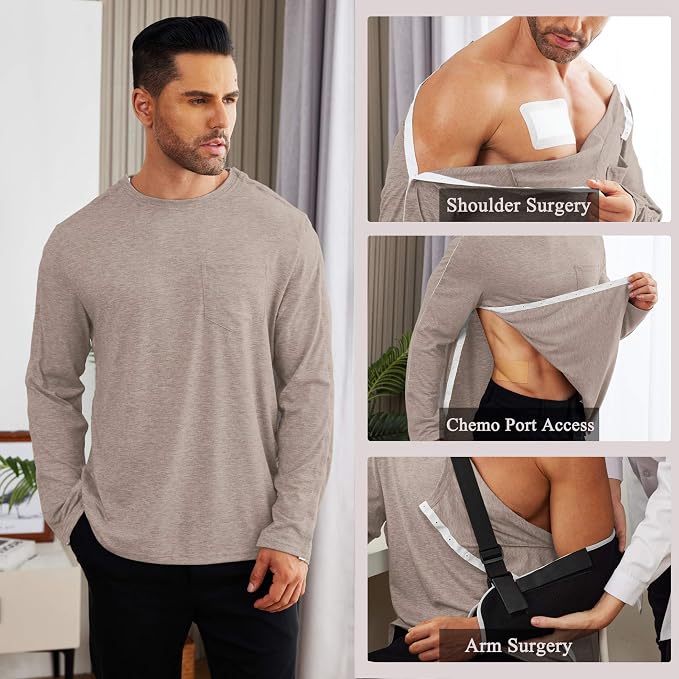Deyeek Men's Post Shoulder Surgery Recovery Shirts Full Tear Away Long Sleeve - Image 3