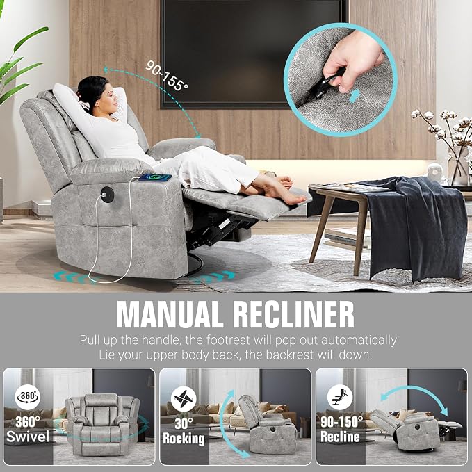 LEVELEVE Retro Rocking Recliner Chair, Massage Rocker Recliner Chair - Image 4