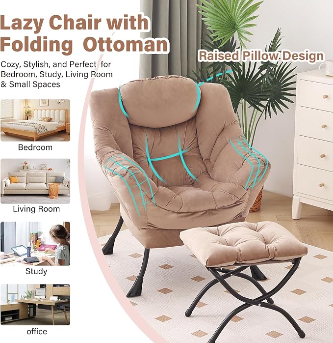 Lazy Chair with Ottoman, Modern Chair with Folding Footrest, Lounge Accent Chair - Image 7
