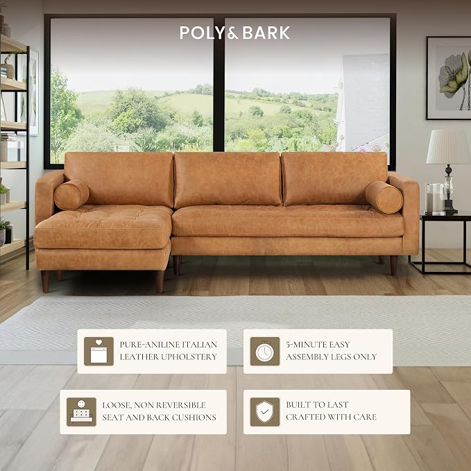 POLY & BARK Napa 104.5" Left-Facing Sectional Sofa – Cognac Tan Full-Grain - Image 5