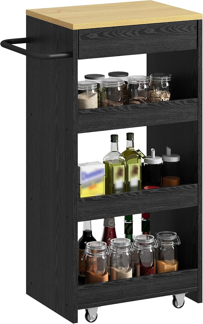 IRONCK Wood Storage Cart 15.8" W, 4 Tier Rolling Kitchen Cart on Wheels by IRONCK