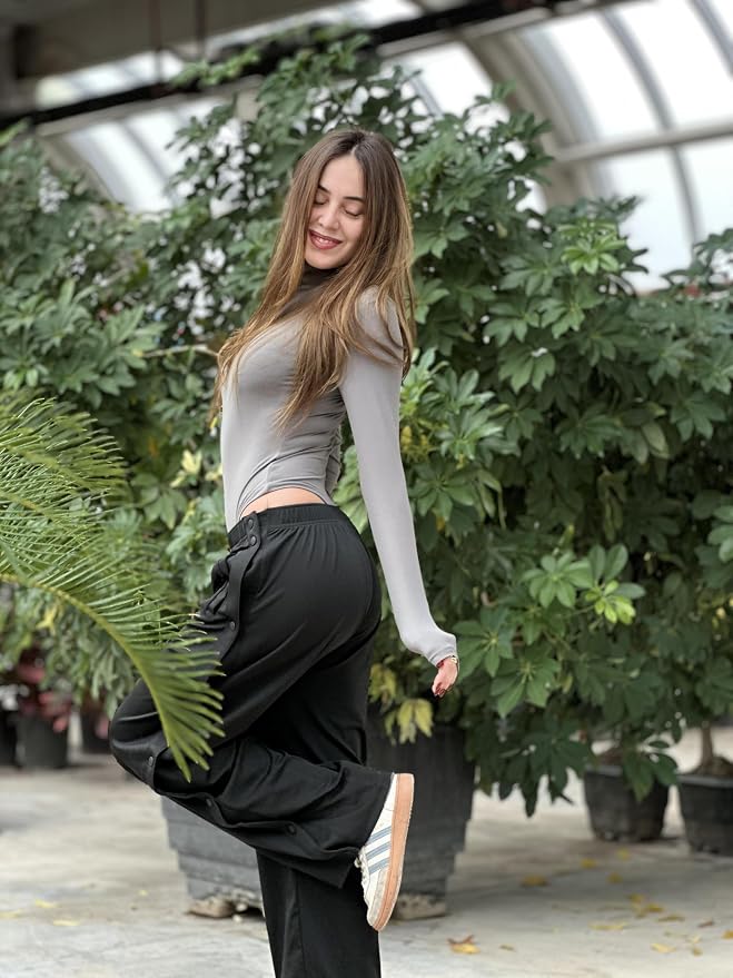 Deyeek Women's Tear Away Pants Side Split Snap Open Bottom Sweatpants Leg - Image 3
