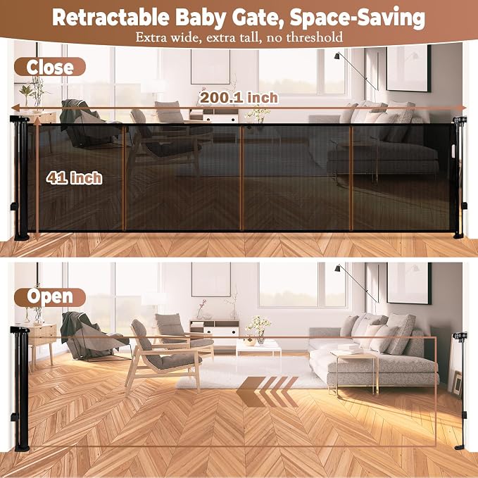 200.1" Retractable Baby Gate Extra Wide, Mesh Gate Long Child Gate Pet Gate - Image 2