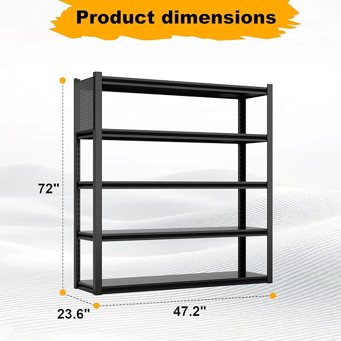 Storage Shelves with Pegboard, 72“*48" Wide 24”Heavy Duty Garage Shelving Units - Image 2