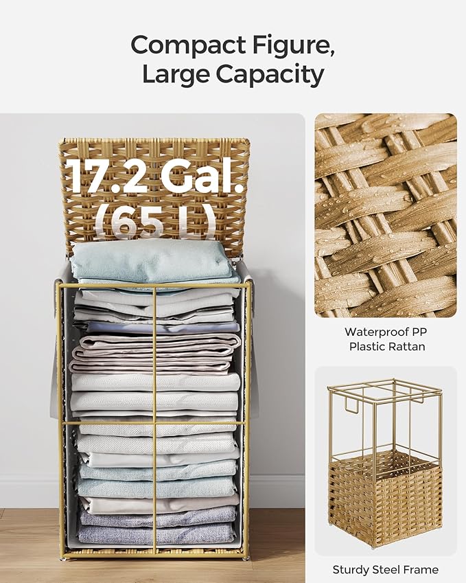 SONGMICS Laundry Hamper with Lid, 17.2 Gallon Synthetic Rattan Clothes Laundry - Field & Grace