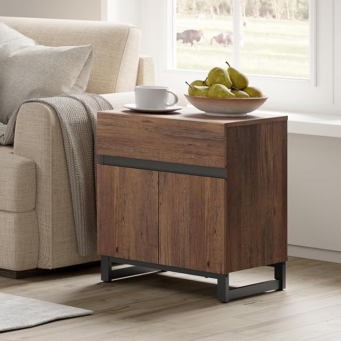 WAMPAT Modern End Table with 1 Drawer & 1 Storage Cabinet, Farmhouse Sofa Table by WAMPAT