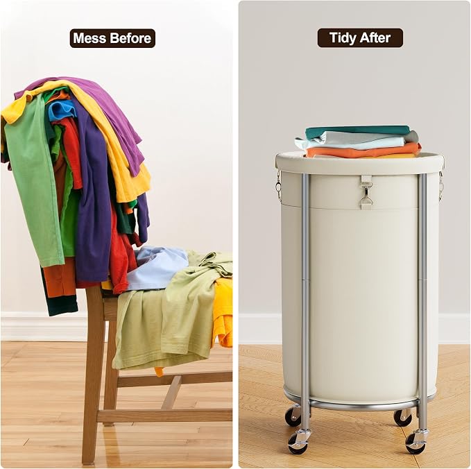 ELYKEN Laundry Hamper with Wheels, 110L Rolling Laundry Basket, Round Laundry - Field & Grace