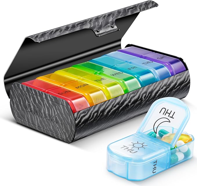 Zannaki Metal XL Weekly Pill Organizer 2 Times a Day, Large Travel Daily Pill by Zannaki