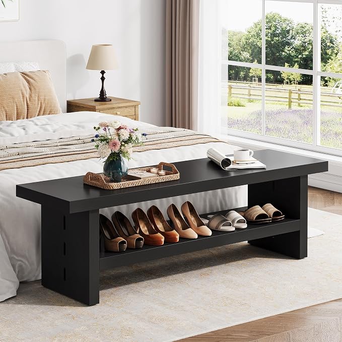 2 Tier Entryway Bench, 47.24" Shoe Bench, Rustic Shoe Rack, Wooden Storage Bench - Image 3