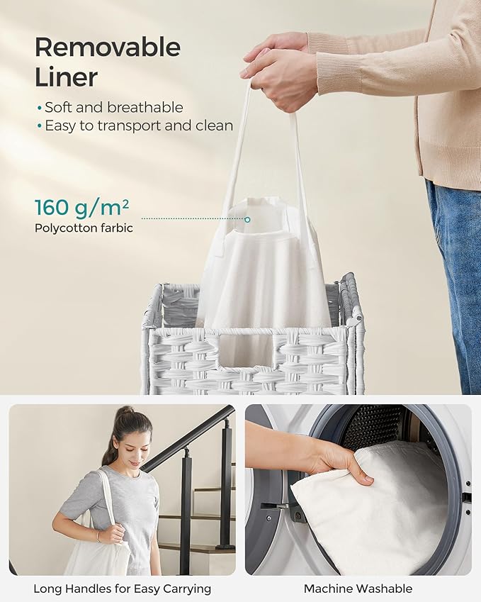 SONGMICS Laundry Hamper with Lid, 23.8 Gallon Synthetic Rattan Clothes Laundry - Image 6