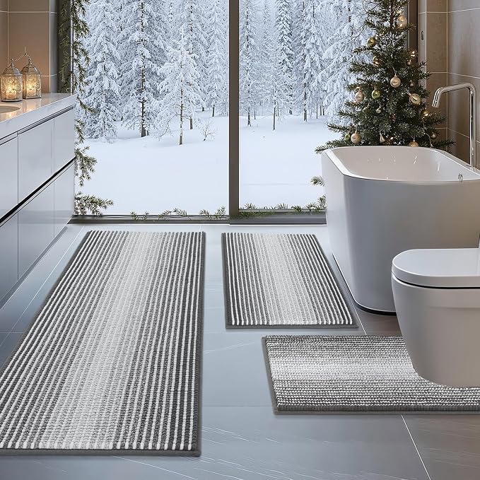 BSICPRO Bathroom Rugs Sets 3 Piece, Toilet Rugs U-Shaped Contour Bath Mat Set by BSICPRO