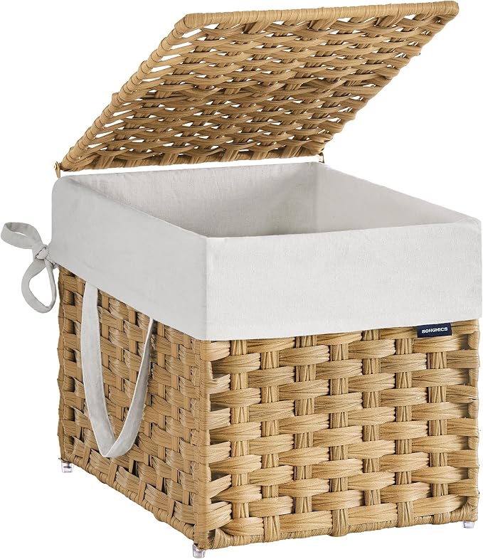 SONGMICS Laundry Hamper with Lid, 9.5 Gallon Synthetic Rattan Clothes Laundry - Field & Grace