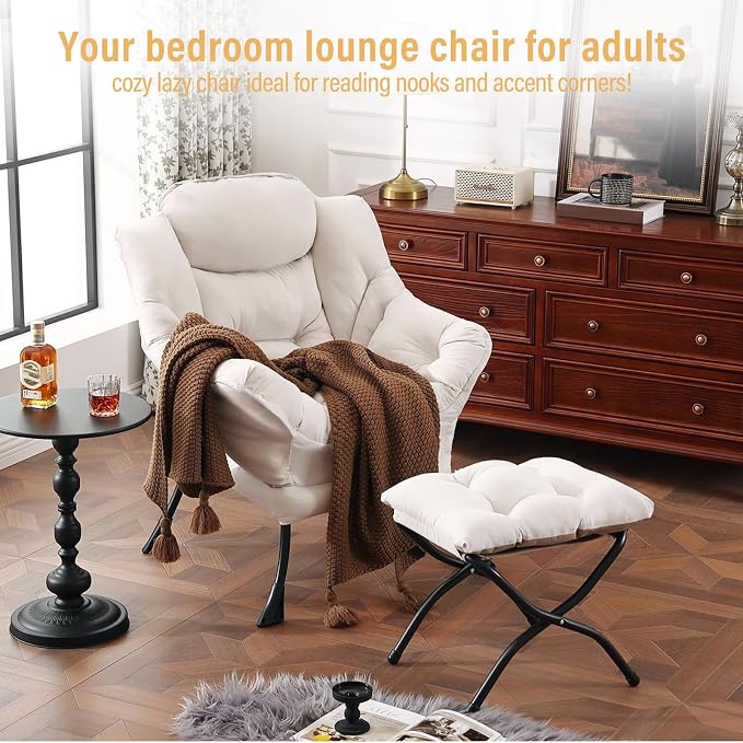 Lazy Chair with Ottoman, Modern Chair with Folding Footrest, Lounge Accent Chair - Image 3