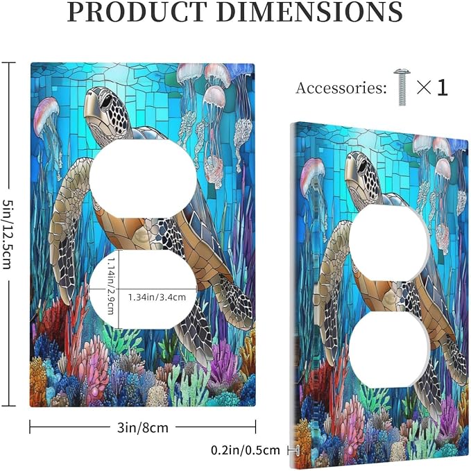 Outlet Covers Nautical Sea Turtle Coral Jellyfish 1 Gang Duplex Light Switch - Image 5