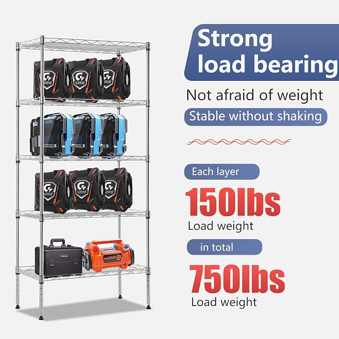 FDW 5 Tier 22L x 12W x 48H Pantry Shelves Adjustable Metal Shelves NSF Storage - Image 6