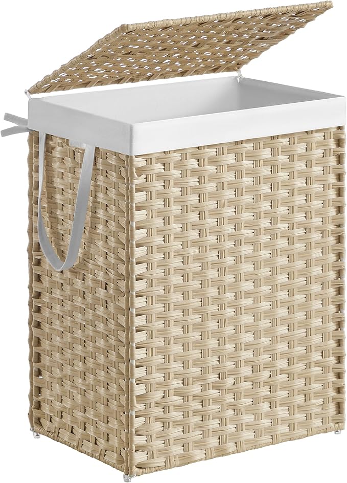 SONGMICS Laundry Hamper with Lid, 23.8 Gallon Synthetic Rattan Clothes Laundry - Field & Grace